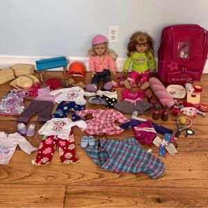 American Girl Dolls, Clothes and Accessories, and backpack carrier case